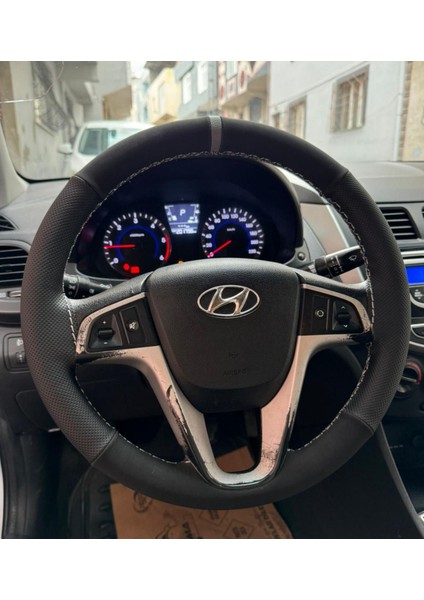 Dikişli Direksiyon Kılıfı Ithal Noktalı Nubuk Deri Gri Yüzük/dikiş Hyundai Accent Blue Uyumlu