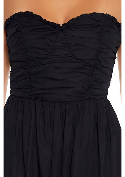 F21 Straplez Volanlı Midi Elbise