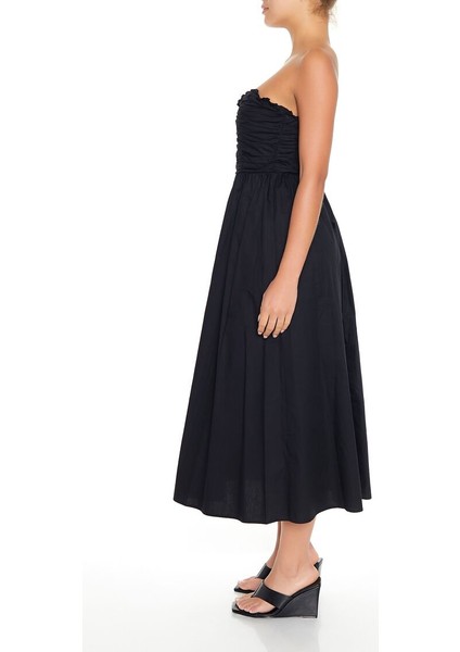 F21 Straplez Volanlı Midi Elbise