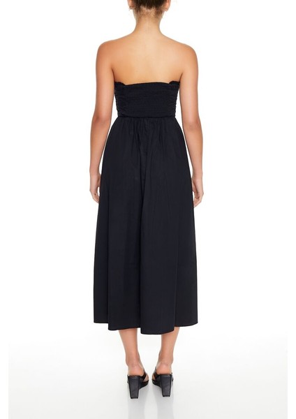 F21 Straplez Volanlı Midi Elbise