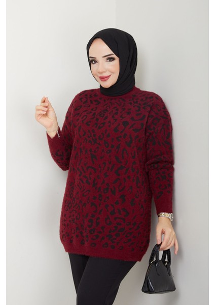 Kadın Sakallı Leopar Triko Tunik -PMK371