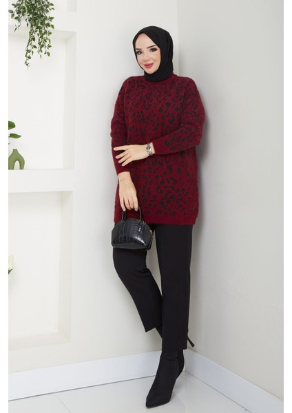 Kadın Sakallı Leopar Triko Tunik -PMK371