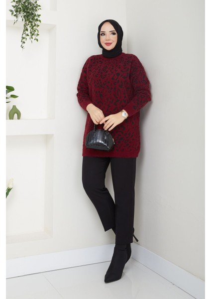 Kadın Sakallı Leopar Triko Tunik -PMK371