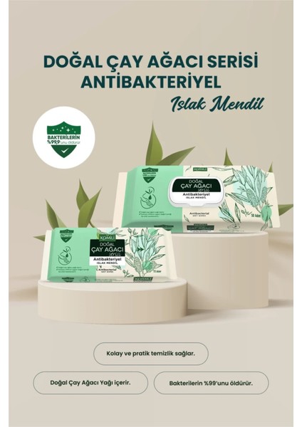 Islak Havlu Mendil 50 Yaprak (9 Lu Set) Çay Ağacı Serisi Antibakteriyel (450 Yaprak)