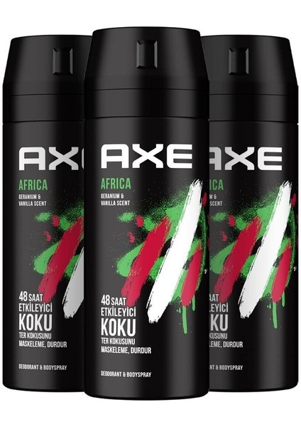 Erkek Sprey Deodorant Africa 48 Saat Etkileyici Koku 150 ml x 3 Adet