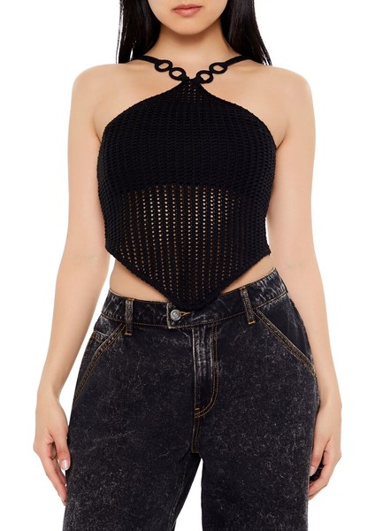 Halter Yaka Örgü Crop Bluz
