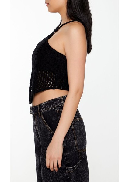 Halter Yaka Örgü Crop Bluz fırsatları