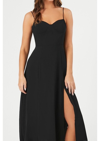 F21 Şifon Kalp Yaka Midi Elbise