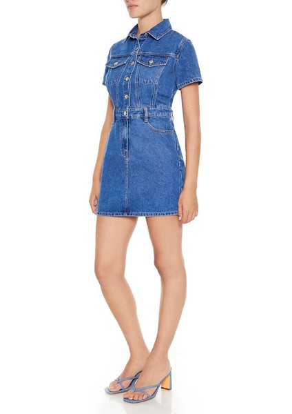 F21 Kısa Kollu Mini Denim Elbise