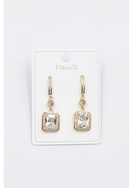 Taşlı Baget Küpe - Altın