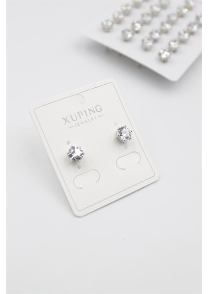 Büyük Boy Zirkon Taşlı Tektaş Küpe - Gümüş