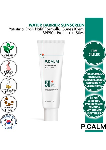 Niacinamide ve Madecassoside Içeren Yatıştırıcı Etkili Hafif Formüllü Water Barrier Güneş Kremi Spf50+ Pa++++ 50ml