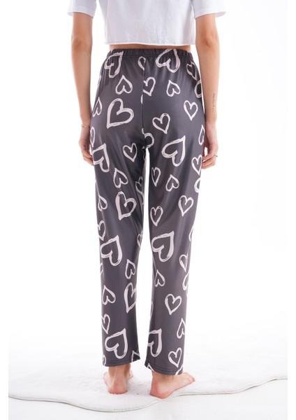 Kalp Desenli Yumuşak Dokulu Lastikli Bel Likralı Pijama Altı