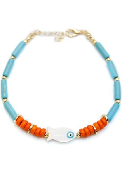 Boncuklu Balık Halhal - Turuncu fiyatları