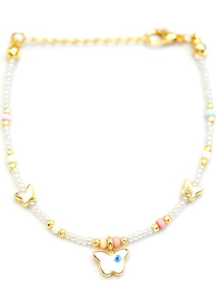 Kelebek Boncuk Bileklik - Inci Beyaz