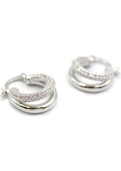 Taşlı Halka Küpe - Gümüş