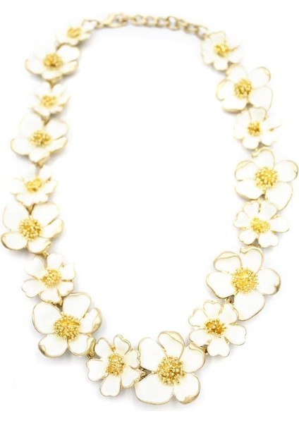 Mineli Çiçek Kolye - Krem