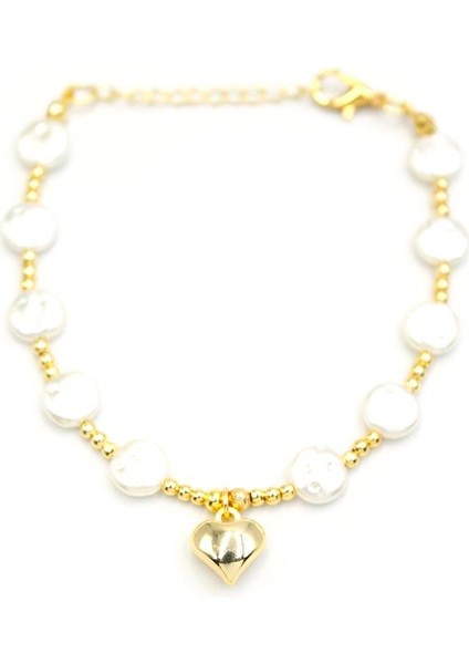 Kalp Inci Bileklik - Altın
