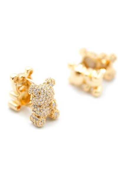 Taşlı Ayıcık Küpe - Altın