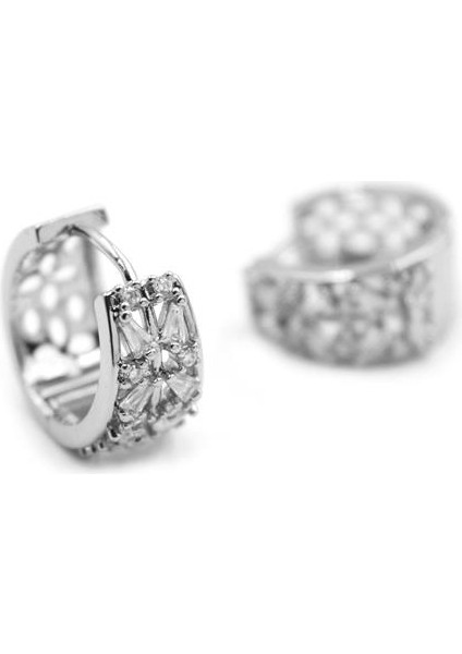 Taşlı Halka Küpe - Gümüş