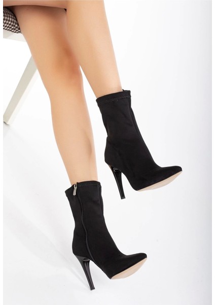 VRT-4811 Siyah Süet Yüksek Ince Topuklu Fermuarlı Kadın Bot fiyatları