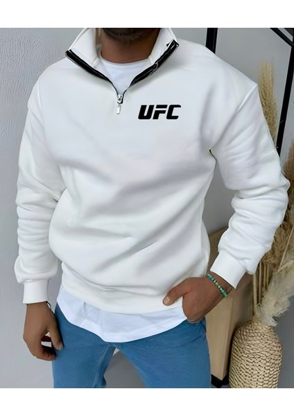 Unisex Yarım Fermuarlı Kışlık Şardonlu Ufc Baskılı Pamuklu Sweatshirt
