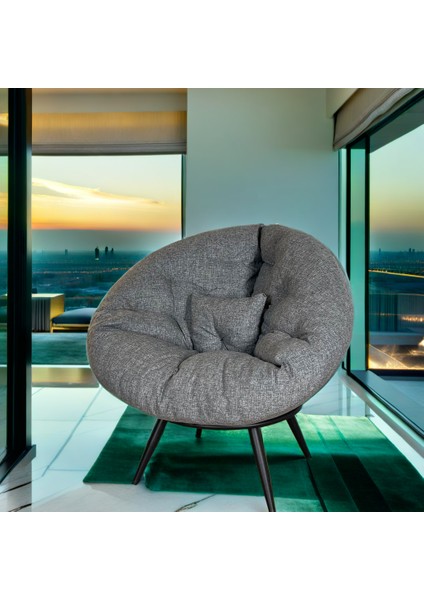 Ergonomik Geniş Oturma Alanlı Modern Berjer Tekli Koltuk | Dinlenme & Kitap Okuma Koltuğu | Leke Tutmaz | Keten Gri