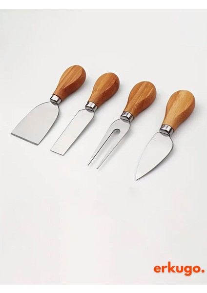 5 Parça Bambu Peynir Sunum Tahtası ve Çatal- Spatula-Mini Spatula- Bıçak Seti, Peynir Kesim Panosu