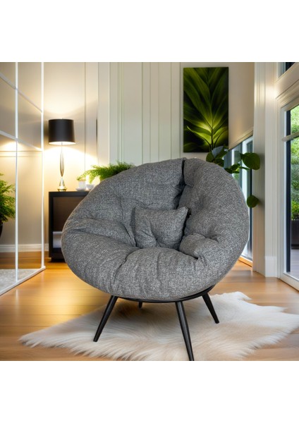 Ergonomik Geniş Oturma Alanlı Modern Berjer Tekli Koltuk | Dinlenme & Kitap Okuma Koltuğu | Keten Gri