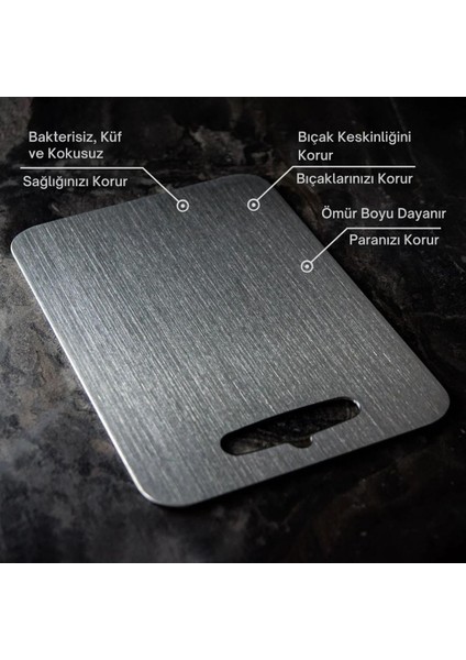 Paslanmaz Çelik Kesme Tahtası, Antibakteriyel, 34x24 cm, Gri, Dayanıklı ve Şık Tasarım