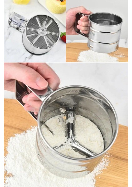 Tekno Trust Metal Lüx Paslanmaz Çelik Pratik Un Eleği Pasta Malzemeleri, Paslanmaz Çelik Un ve Şeker Eleği Elek