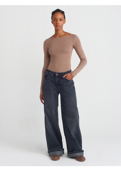 31332 Kayık Yaka Uzun Kollu Top-Vizon modelleri