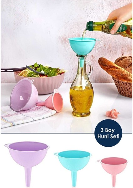 Pratik 3'lü Çeşitli Sıvı Aktivasyon Huni Seti, Plastik, Taşınabilir, Çok Amaçlı
