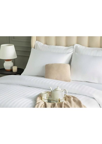 Çift Kişilik Çizgili Pamuk Saten Nevresim | Beyaz | 200x230 - Otel Koleksiyonu modelleri