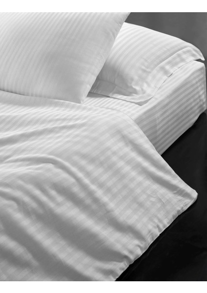 Çift Kişilik Çizgili Pamuk Saten Nevresim | Beyaz | 200x230 - Otel Koleksiyonu fırsatları