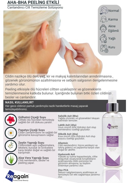 Canlandırıcı Aha Bha Peeling Etkili Cilt Temizleme Solüsyonu Tonik 200 ML