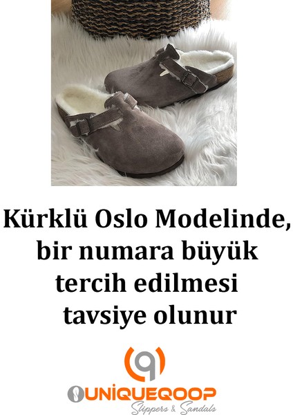 Oslo Deri Mantar Taban Kürklü Ortopedik Terlik