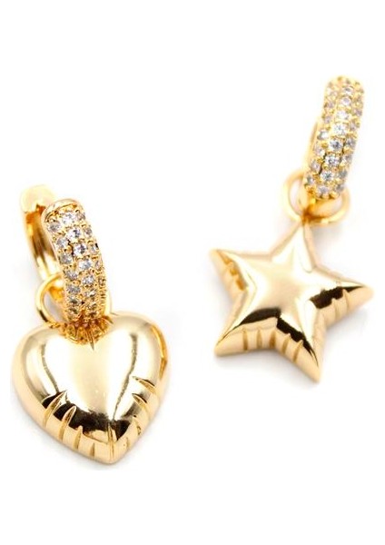 Kalp Yıldız Küpe - Altın