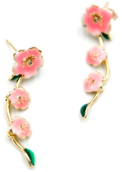 Mineli Çiçek Küpe - Pembe