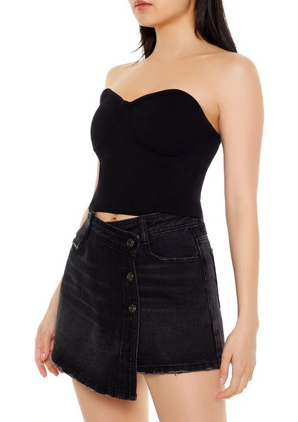 Straplez Triko Crop Bluz