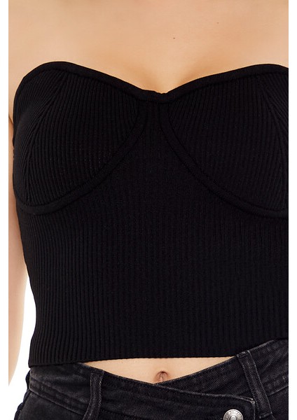 Straplez Triko Crop Bluz