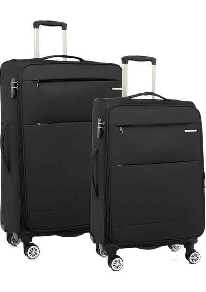 2'li Valiz Seti Büyük Ve Orta Boy Lüx Kumaş Valiz Siyah 2082