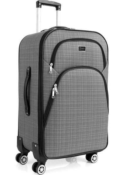 Büyük Boy 4 Teker Kumaş Valiz Gri 1081