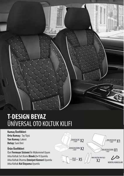 Mercedes C Koltuk Kılıfı T-Desing Beyaz