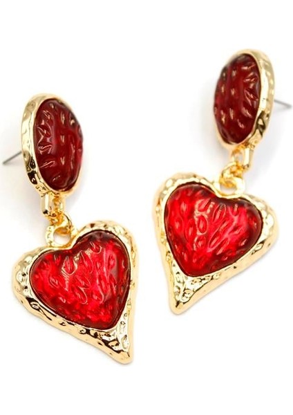 Kalp Çilek Küpe - Bordo