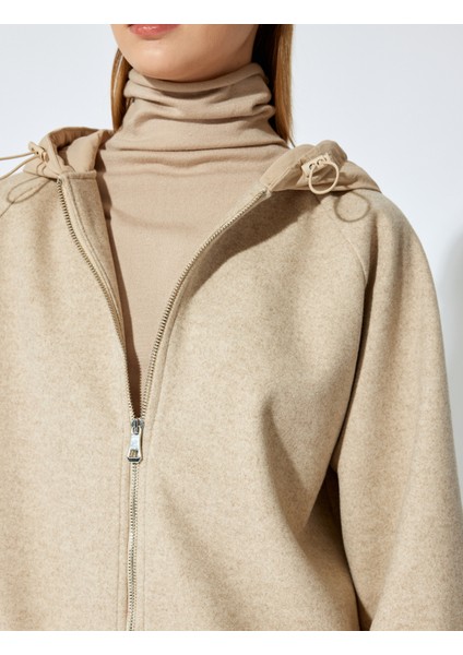 x Şahika Ercümen - Uzun Kollu Kaşe Dokulu Fermuarlı Kapüşonlu Sweatshirt indirimleri