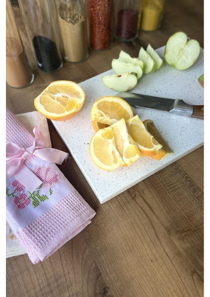 Beyaz Mermer Kesme Tahtası, 2'li set, 25x35 cm, dayanıklı ve şık tasarım modelleri