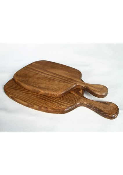 Ahşap Sunum ve Kesme Tahtası Çift Seti 36x36 cm Ceviz Renkli
