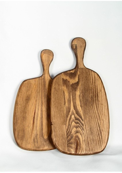 Ahşap Sunum ve Kesme Tahtası Çift Seti 36x36 cm Ceviz Renkli