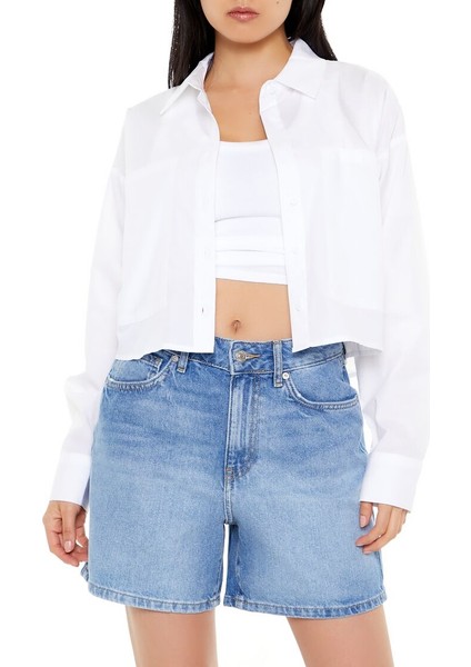 F21 Pamuklu Uzun Kollu Crop Gömlek